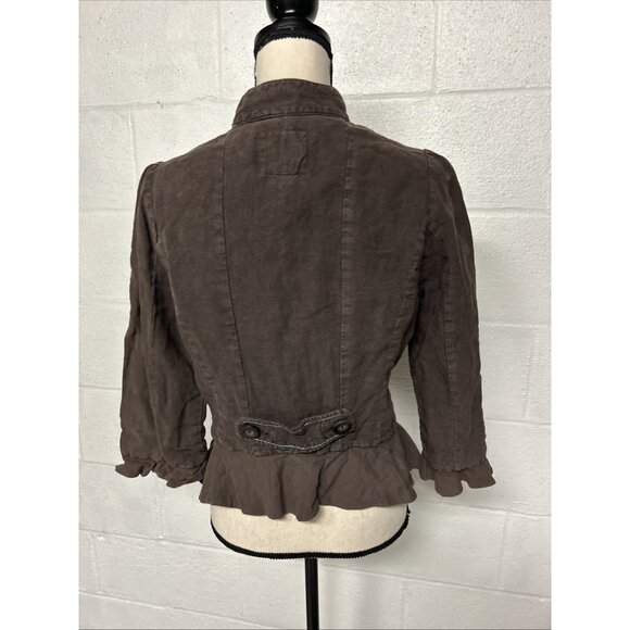 Anthropologie Cidra Women’s Linen Jacket Brown Size 10 Victorian Ruffle Peplum - Picture 2 of 6
